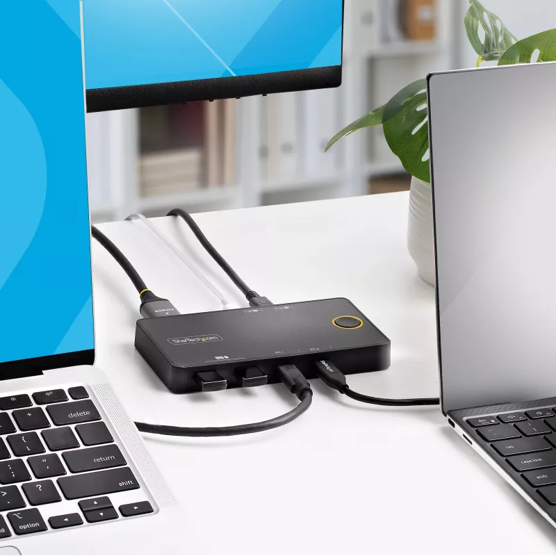 StarTech.com 2 prievadų USB-C KVM jungiklis, vienas 4K 60Hz HDMI monitorius, dvigubi 100W maitinimo perdavimo prievadai, maitinamas iš magistralės, suderinamas su USB Type-C/USB4/Thunderbolt 3/4 – mažas formos faktorius