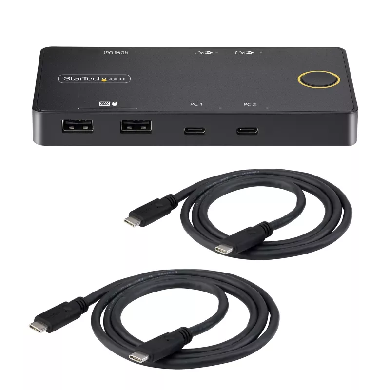 StarTech.com 2 prievadų USB-C KVM jungiklis, vienas 4K 60Hz HDMI monitorius, dvigubi 100W maitinimo perdavimo prievadai, maitinamas iš magistralės, suderinamas su USB Type-C/USB4/Thunderbolt 3/4 – mažas formos faktorius