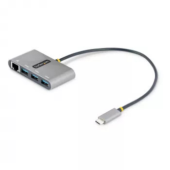 StarTech.com 3 prievadų USB-C centras su Ethernet - 3x USB-A - Gigabit Ethernet - USB 3.0 5Gbps - maitinamas iš magistralės - 30 cm ilgio USB-C laidas - nešiojamas USB-C į USB-A centras
