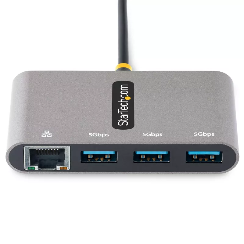 StarTech.com 3 prievadų USB-C centras su Ethernet - 3x USB-A - Gigabit Ethernet - USB 3.0 5Gbps - maitinamas iš magistralės - 30 cm ilgio USB-C laidas - nešiojamas USB-C į USB-A centras