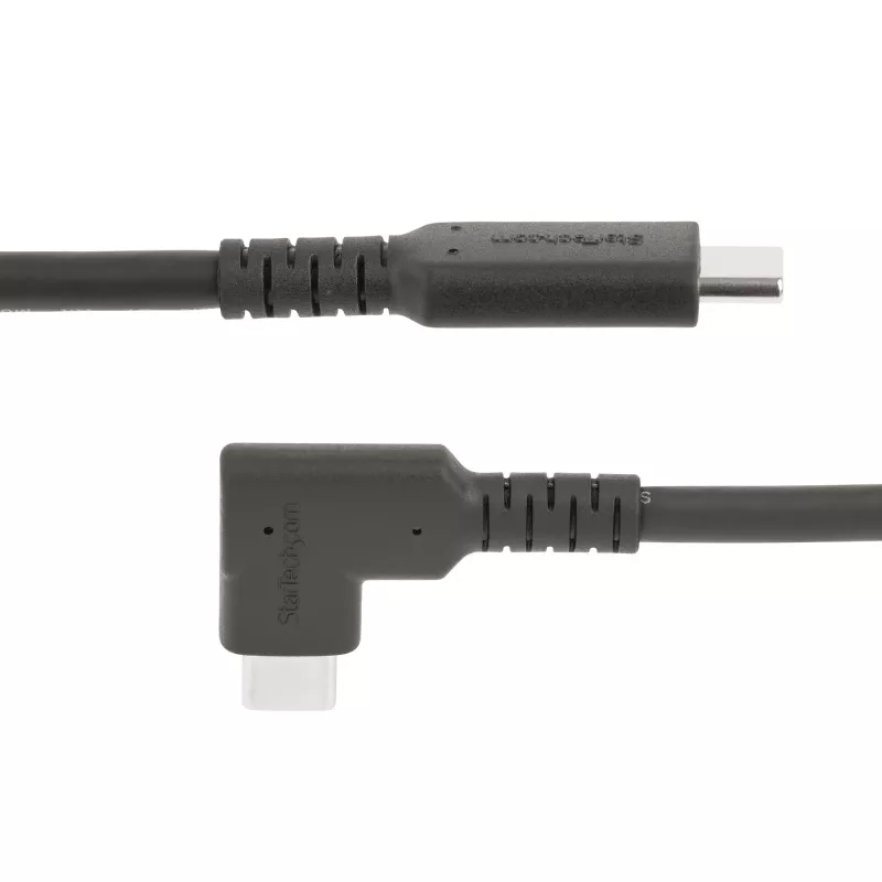 StarTech.com 1,6 pėdų (50 cm) tvirtas stačiu kampu USB-C laidas, USB 3.2 Gen 2 (10 Gbps), pilnai funkcionalus USB C į C duomenų perdavimo laidas, 4K 60 Hz DP Alt režimas, 100 W galios tiekimas – 90 laipsnių USB Type-C laidas