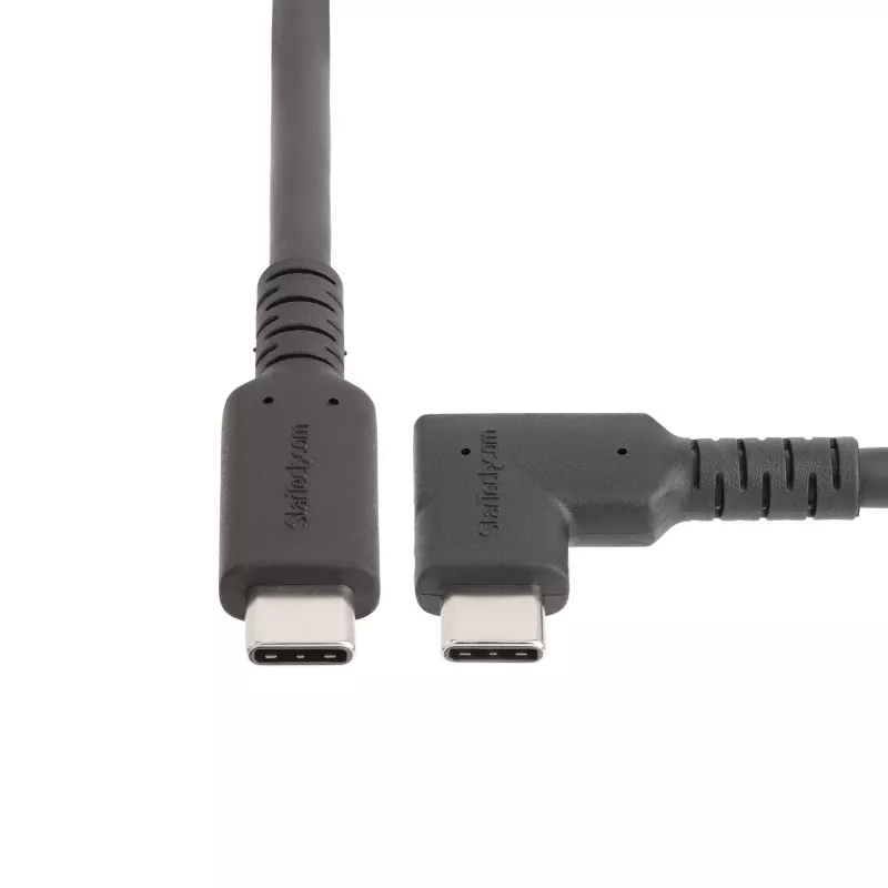 StarTech.com 1,6 pėdų (50 cm) tvirtas stačiu kampu USB-C laidas, USB 3.2 Gen 2 (10 Gbps), pilnai funkcionalus USB C į C duomenų perdavimo laidas, 4K 60 Hz DP Alt režimas, 100 W galios tiekimas – 90 laipsnių USB Type-C laidas