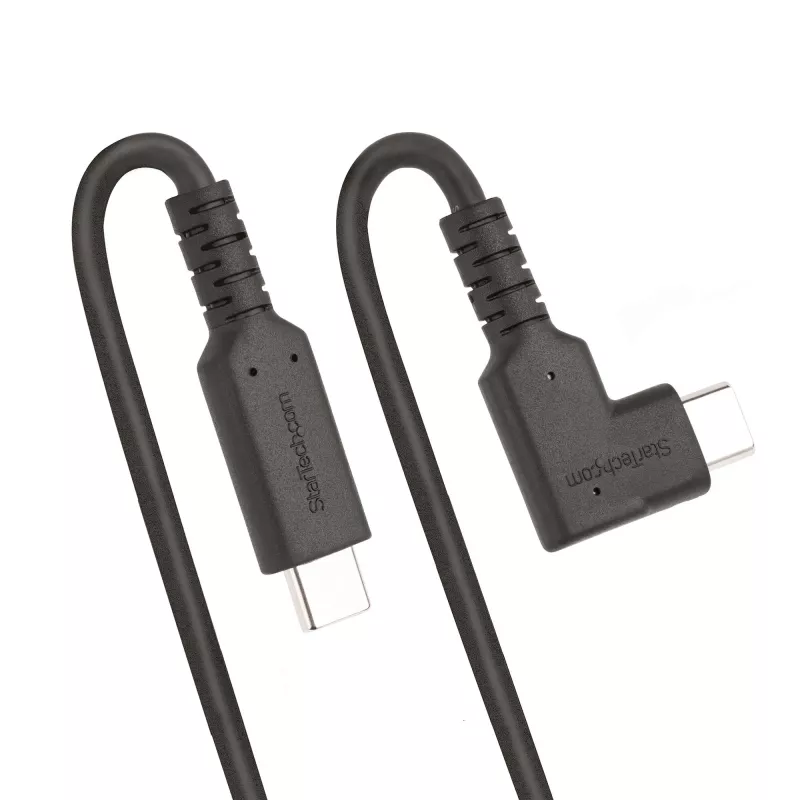 StarTech.com 1,6 pėdų (50 cm) tvirtas stačiu kampu USB-C laidas, USB 3.2 Gen 2 (10 Gbps), pilnai funkcionalus USB C į C duomenų perdavimo laidas, 4K 60 Hz DP Alt režimas, 100 W galios tiekimas – 90 laipsnių USB Type-C laidas