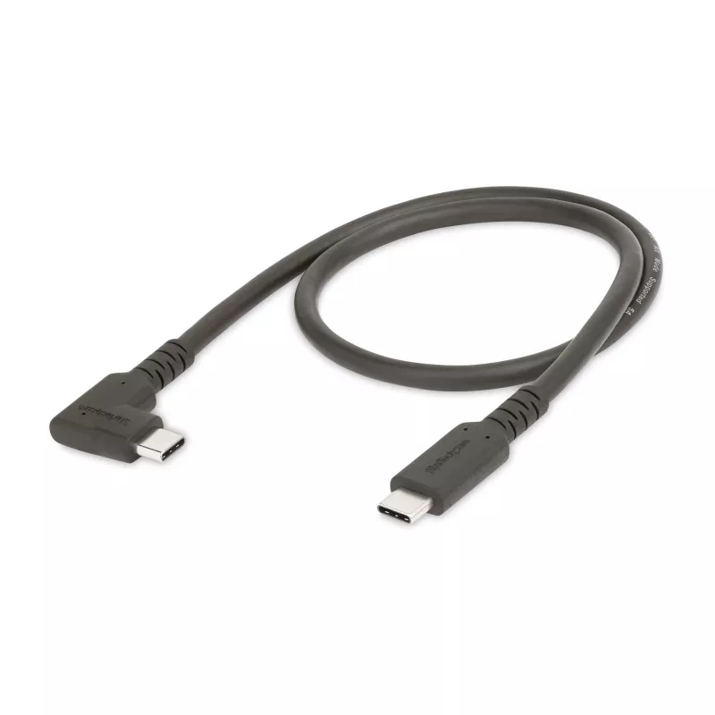 StarTech.com 1,6 pėdų (50 cm) tvirtas stačiu kampu USB-C laidas, USB 3.2 Gen 2 (10 Gbps), pilnai funkcionalus USB C į C duomenų perdavimo laidas, 4K 60 Hz DP Alt režimas, 100 W galios tiekimas – 90 laipsnių USB Type-C laidas