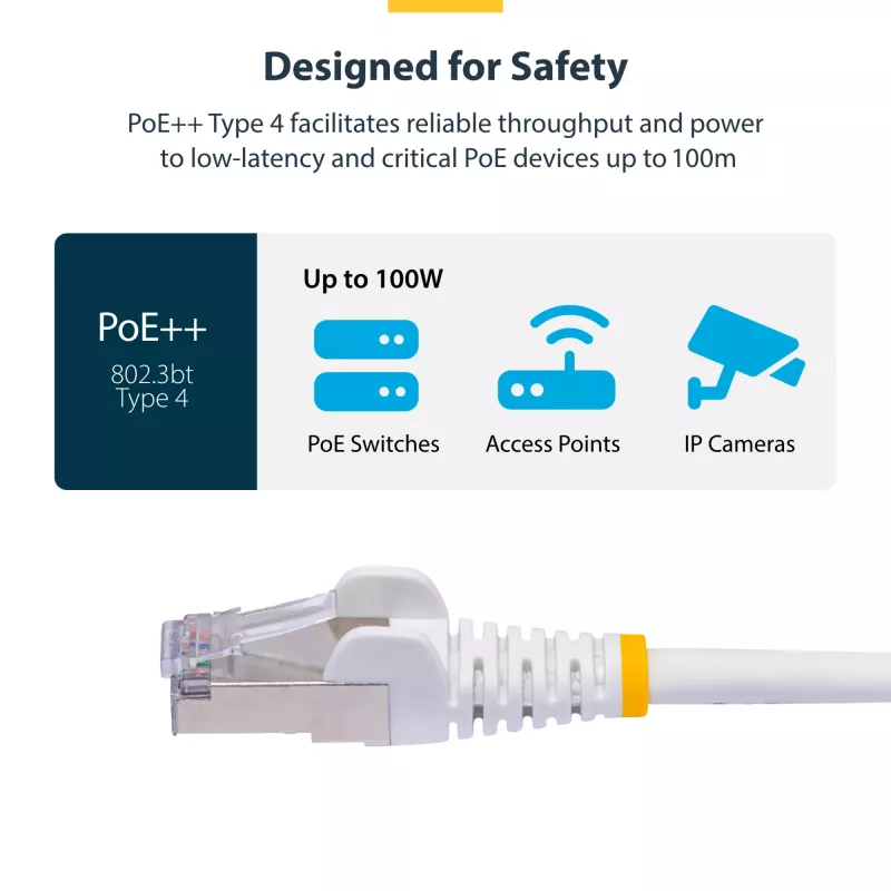 StarTech.com 1 m baltas CAT8 eterneto kabelis, S/FTP, 26AWG, LSZH, RJ45, 25G/40G, 2000MHz, 100W PoE++