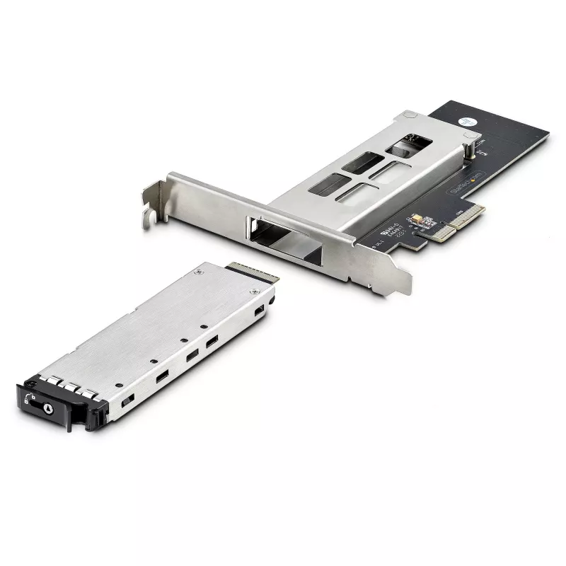 StarTech.com M.2 NVMe SSD į PCIe x4 mobilus dėklas / galinė plokštė su išimamu padėklu, PCI Express lizdui, be įrankių montavimas, PCIe 4.0/3.0 karštas keitimas, užraktas su 2 raktais