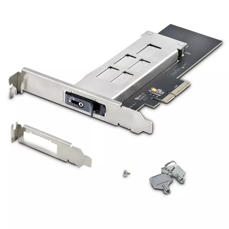 StarTech.com M.2 NVMe SSD į PCIe x4 mobilus dėklas / galinė plokštė su išimamu padėklu, PCI Express lizdui, be įrankių montavimas, PCIe 4.0/3.0 karštas keitimas, užraktas su 2 raktais