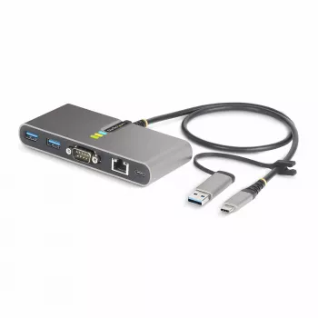 StarTech.com 2 prievadų USB-C šakotuvas su Ethernet ir RS-232, prisegtas USB-C į USB-A adapteris, 100W PD perdavimas, 2x USB-A 5Gbps, Gigabit Ethernet, RS232 Serial (FTDI)