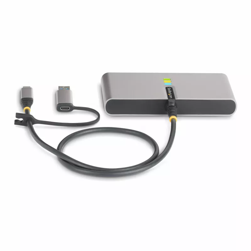 StarTech.com 2 prievadų USB-C šakotuvas su Ethernet ir RS-232, prisegtas USB-C į USB-A adapteris, 100W PD perdavimas, 2x USB-A 5Gbps, Gigabit Ethernet, RS232 Serial (FTDI)