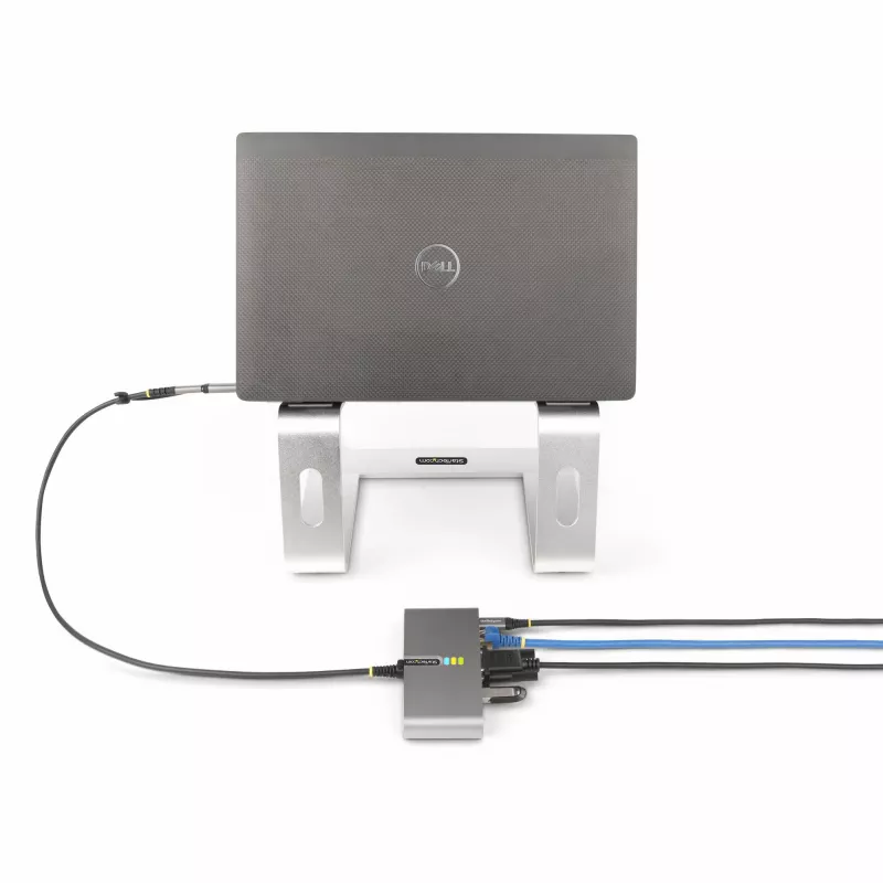 StarTech.com 2 prievadų USB-C šakotuvas su Ethernet ir RS-232, prisegtas USB-C į USB-A adapteris, 100W PD perdavimas, 2x USB-A 5Gbps, Gigabit Ethernet, RS232 Serial (FTDI)
