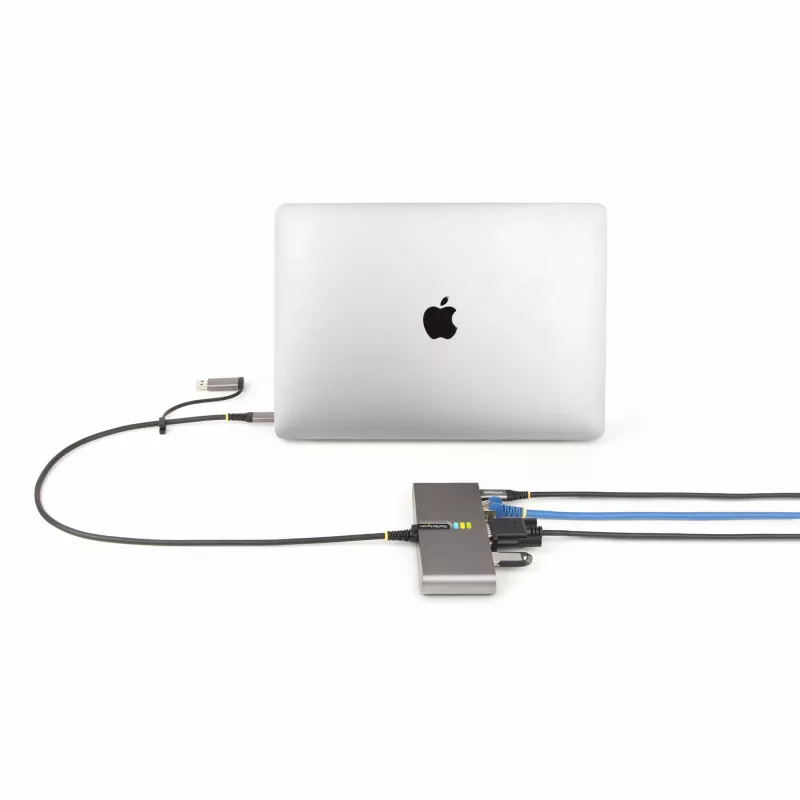 StarTech.com 2 prievadų USB-C šakotuvas su Ethernet ir RS-232, prisegtas USB-C į USB-A adapteris, 100W PD perdavimas, 2x USB-A 5Gbps, Gigabit Ethernet, RS232 Serial (FTDI)