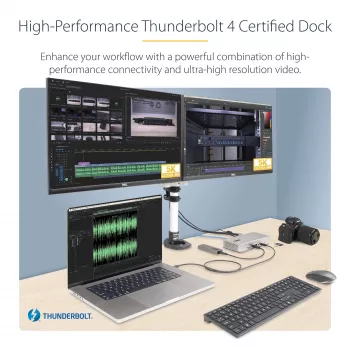 StarTech.com universali USB4 ir Thunderbolt 4 dokų stotelė, keturi ekranai Windows, du ekranai MacBook, HDMI DP dokas su 98W įkrovimu nešiojamam kompiuteriui