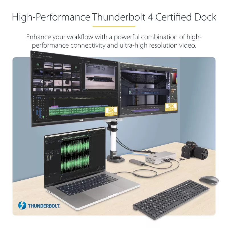 StarTech.com universali USB4 ir Thunderbolt 4 dokų stotelė, keturi ekranai Windows, du ekranai MacBook, HDMI DP dokas su 98W įkrovimu nešiojamam kompiuteriui