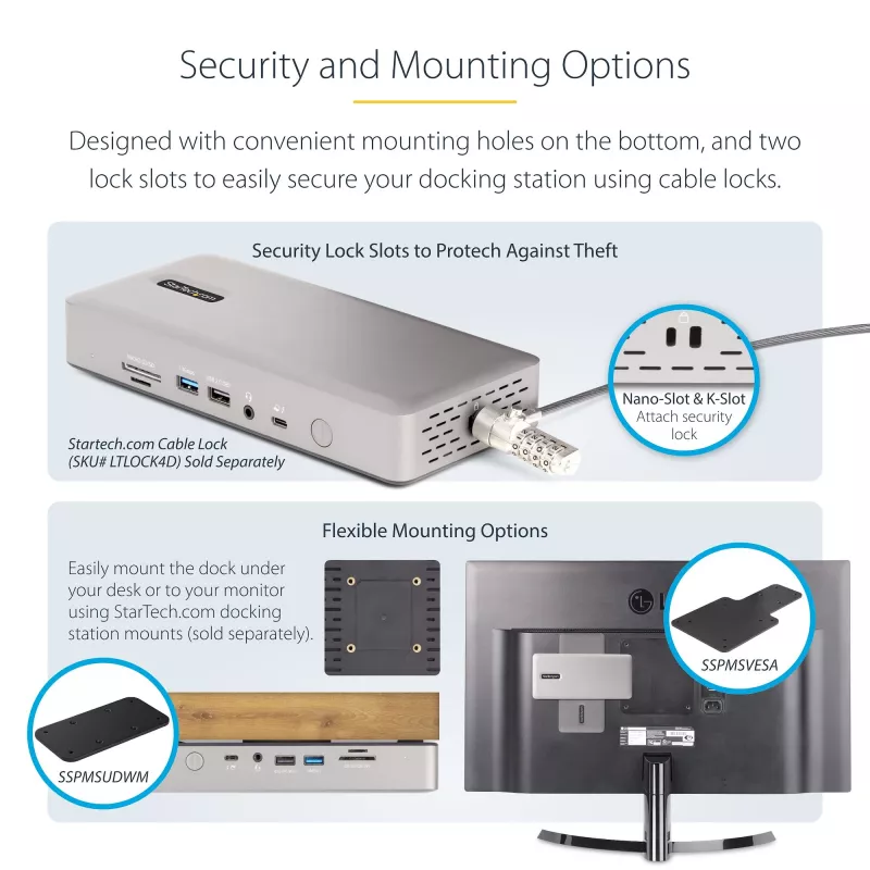 StarTech.com universali USB4 ir Thunderbolt 4 dokų stotelė, keturi ekranai Windows, du ekranai MacBook, HDMI DP dokas su 98W įkrovimu nešiojamam kompiuteriui