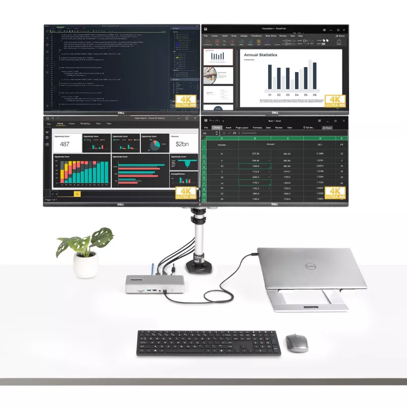 StarTech.com universali USB4 ir Thunderbolt 4 dokų stotelė, keturi ekranai Windows, du ekranai MacBook, HDMI DP dokas su 98W įkrovimu nešiojamam kompiuteriui