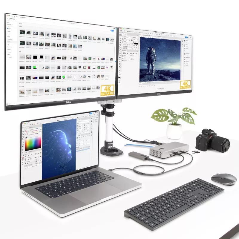 StarTech.com universali USB4 ir Thunderbolt 4 dokų stotelė, keturi ekranai Windows, du ekranai MacBook, HDMI DP dokas su 98W įkrovimu nešiojamam kompiuteriui