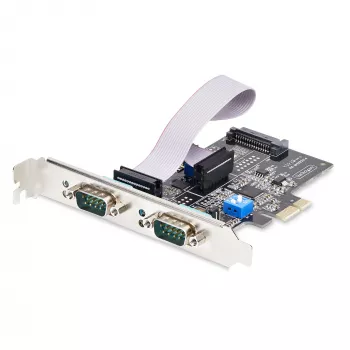 StarTech.com 2 prievadų PCIe serijinė plokštė, dviejų prievadų PCI Express į RS232/RS422/RS485 (DB9) serijinė plokštė, su žemo profilio laikikliais, 16C1050 UART, Windows/Linux, TAA atitiktis – 4 lygio ESD apsauga