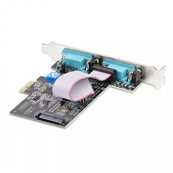 StarTech.com 2 prievadų PCIe serijinė plokštė, dviejų prievadų PCI Express į RS232/RS422/RS485 (DB9) serijinė plokštė, su žemo profilio laikikliais, 16C1050 UART, Windows/Linux, TAA atitiktis – 4 lygio ESD apsauga