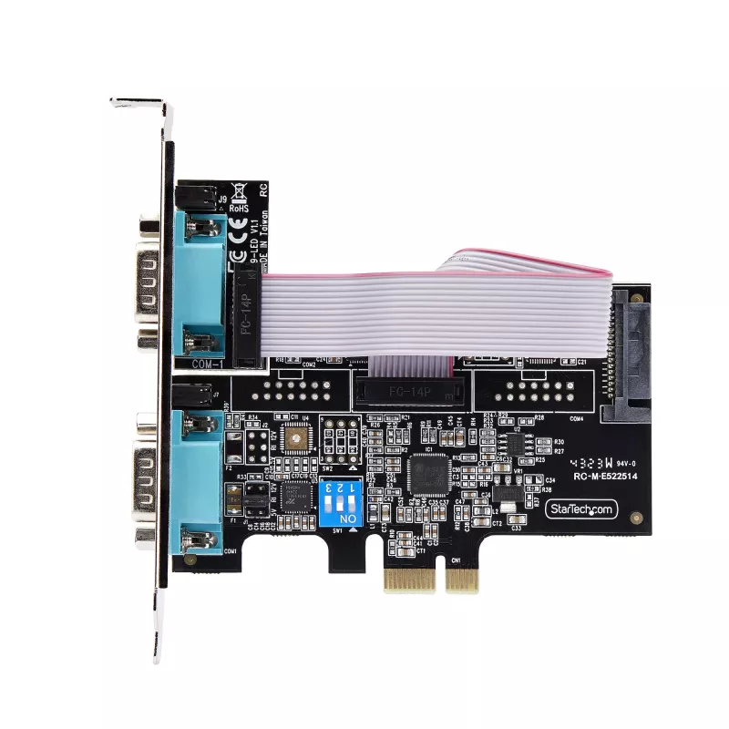 StarTech.com 2 prievadų PCIe serijinė plokštė, dviejų prievadų PCI Express į RS232/RS422/RS485 (DB9) serijinė plokštė, su žemo profilio laikikliais, 16C1050 UART, Windows/Linux, TAA atitiktis – 4 lygio ESD apsauga