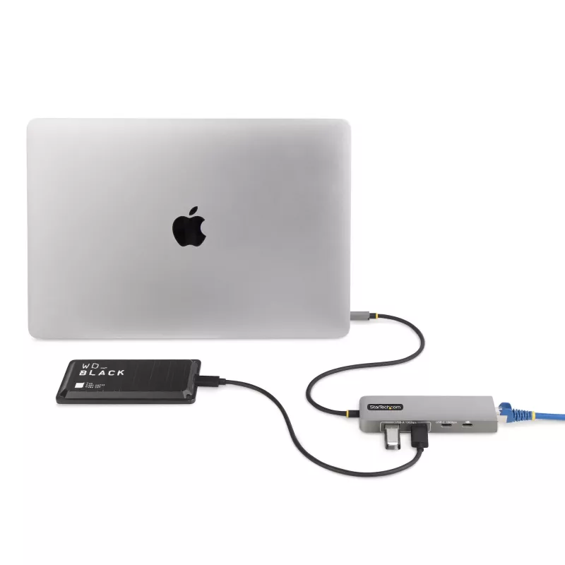 StarTech.com 3 prievadų USB-C stotelė su 2,5 Gbps Ethernet ir 100 W Power Delivery pralaidumu, USB 3.2 10 Gbps, 2x USB-A / 1x USB-C, nešiojamas USB-C adapteris