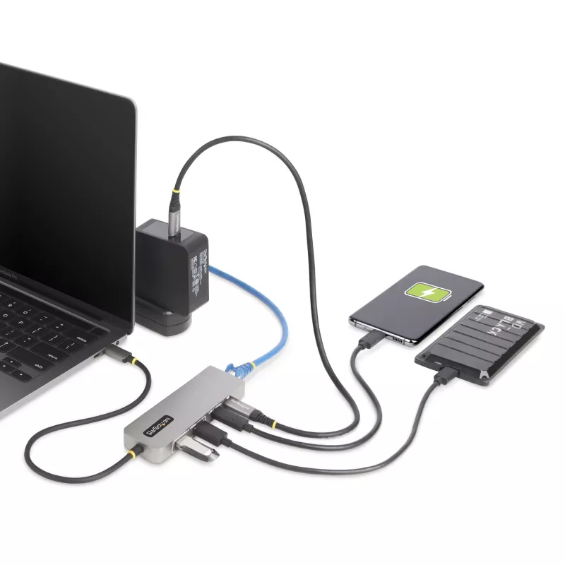 StarTech.com 3 prievadų USB-C stotelė su 2,5 Gbps Ethernet ir 100 W Power Delivery pralaidumu, USB 3.2 10 Gbps, 2x USB-A / 1x USB-C, nešiojamas USB-C adapteris