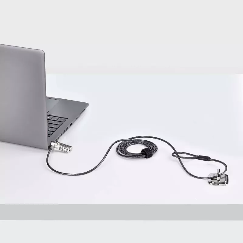 StarTech.com Slim Lock Noble Wedge® suderinama, 1,5 m fiksavimo kabelis, apsauga nuo vagystės nešiojamam kompiuteriui, pjovimui atsparus plieninis kabelis, kombinacinis spynos