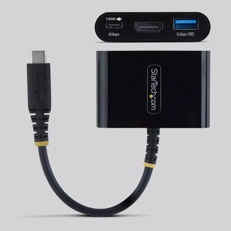 StarTech.com USB-C į HDMI kelių prievadų adapteris su 140W PD įkrovimu, 4K 60Hz HDMI, USB 5Gbps šakotuvu, mini dokas, skirtas MacBook / Dell / Thinkpad / HP / iPad / planšetėms