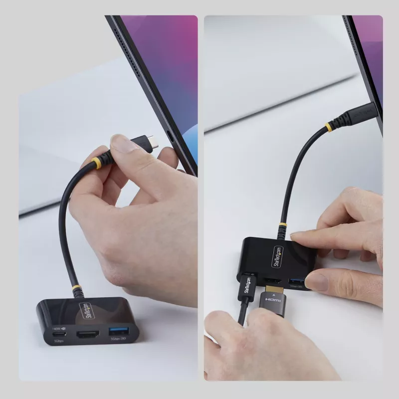 StarTech.com USB-C į HDMI kelių prievadų adapteris su 140W PD įkrovimu, 4K 60Hz HDMI, USB 5Gbps šakotuvu, mini dokas, skirtas MacBook / Dell / Thinkpad / HP / iPad / planšetėms