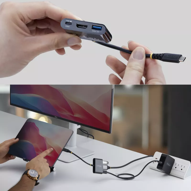 StarTech.com USB-C į HDMI kelių prievadų adapteris su 140W PD įkrovimu, 4K 60Hz HDMI, USB 5Gbps šakotuvu, mini dokas, skirtas MacBook / Dell / Thinkpad / HP / iPad / planšetėms