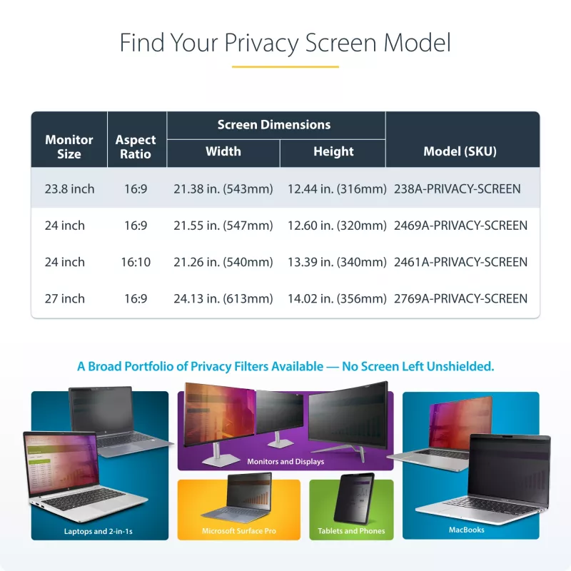 StarTech.com 23,8 colio 16:9 kompiuterio monitoriaus privatumo ekranas, kabinamas akrilinis filtras, greito montavimo apsauginis skydas, monitoriaus ekrano apsauga, +/- 30 laipsnių vaizdas, blizgus