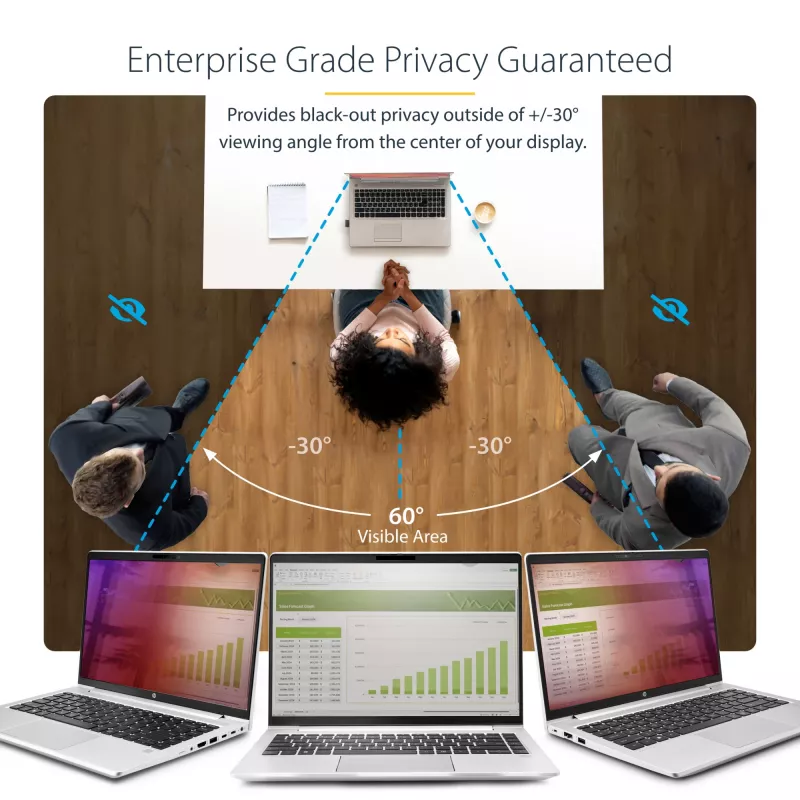 StarTech.com 14 colių 16:9 nešiojamojo kompiuterio privatumo ekranas, reversinis auksinis filtras su sustiprinta privatumo apsauga, nuimamas ekrano apsauginis dangtelis, +/- 30 laipsnių