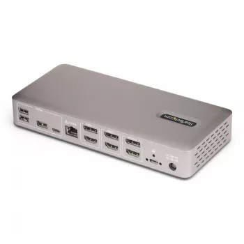 StarTech.com USB4 dokų stotelė trims monitoriams, 4K 60Hz HDMI arba DisplayPort, 100W nešiojamojo kompiuterio įkrovimas, 2.5GbE, USB-C kelių monitorių dokas, be tvarkyklių