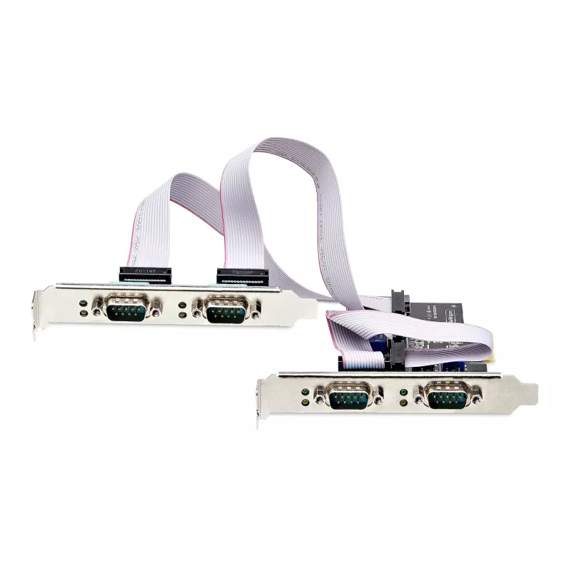 StarTech.com 4 prievadų PCIe serijinė kortelė, keturių prievadų PCI Express į RS232/RS422/RS485 (DB9) serijinė kortelė, komplekte mažo profilio laikiklis, 16C1050 UART, Windows/Linux, TAA atitiktis, 4 lygio ESD apsauga