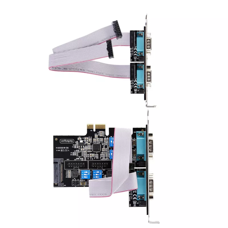 StarTech.com 4 prievadų PCIe serijinė kortelė, keturių prievadų PCI Express į RS232/RS422/RS485 (DB9) serijinė kortelė, komplekte mažo profilio laikiklis, 16C1050 UART, Windows/Linux, TAA atitiktis, 4 lygio ESD apsauga