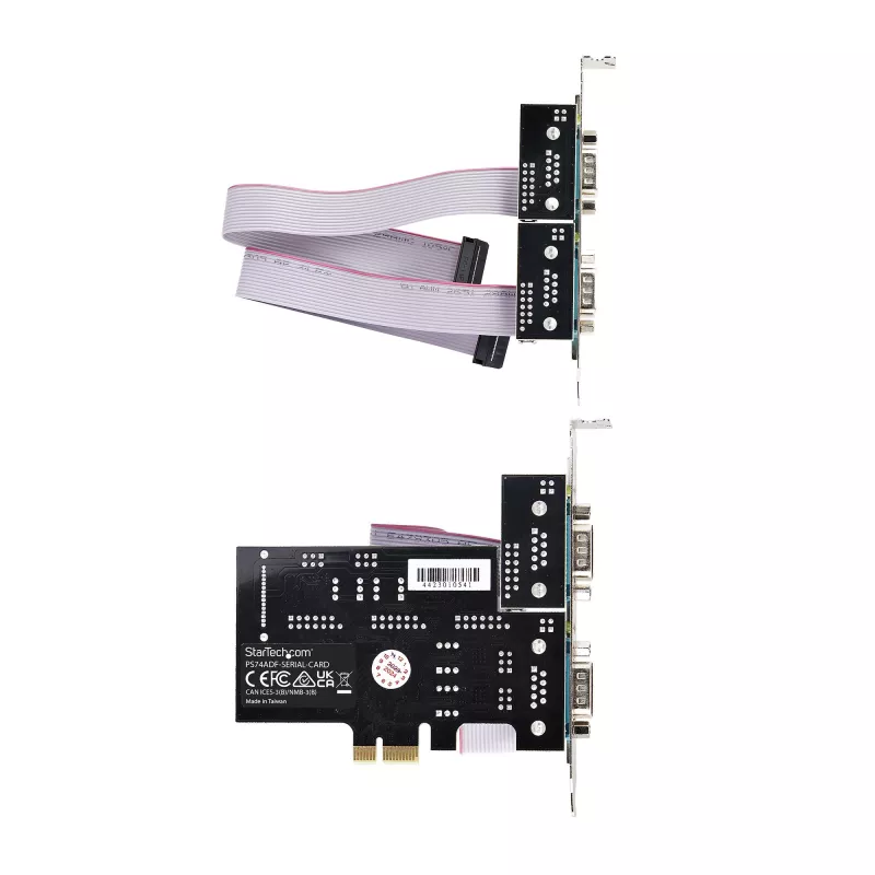 StarTech.com 4 prievadų PCIe serijinė kortelė, keturių prievadų PCI Express į RS232/RS422/RS485 (DB9) serijinė kortelė, komplekte mažo profilio laikiklis, 16C1050 UART, Windows/Linux, TAA atitiktis, 4 lygio ESD apsauga