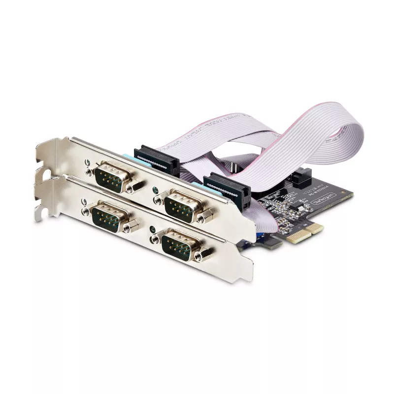 StarTech.com 4 prievadų PCIe serijinė kortelė, keturių prievadų PCI Express į RS232/RS422/RS485 (DB9) serijinė kortelė, komplekte mažo profilio laikiklis, 16C1050 UART, Windows/Linux, TAA atitiktis, 4 lygio ESD apsauga