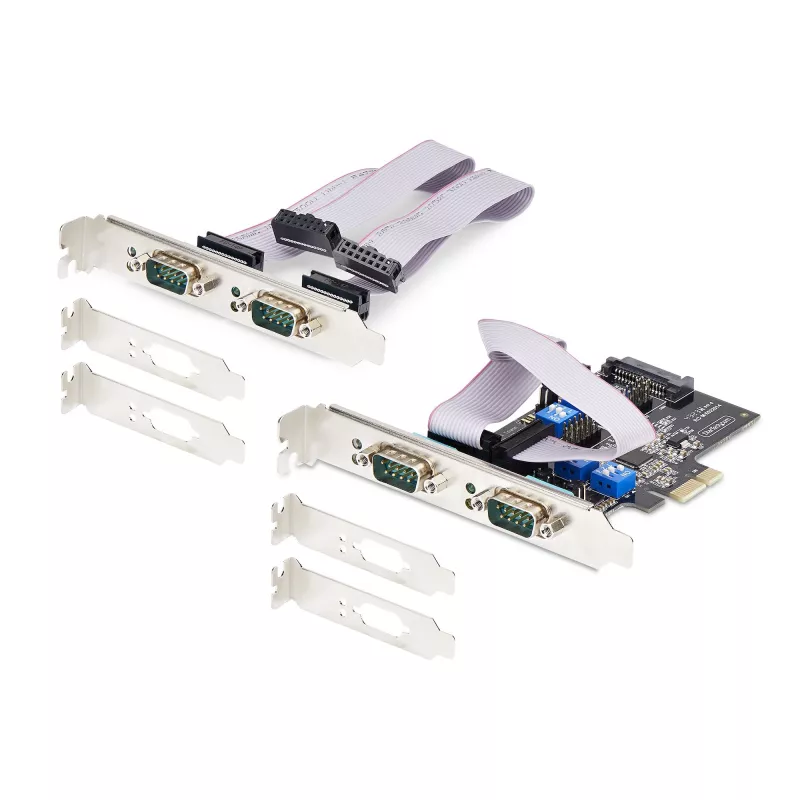 StarTech.com 4 prievadų PCIe serijinė kortelė, keturių prievadų PCI Express į RS232/RS422/RS485 (DB9) serijinė kortelė, komplekte mažo profilio laikiklis, 16C1050 UART, Windows/Linux, TAA atitiktis, 4 lygio ESD apsauga