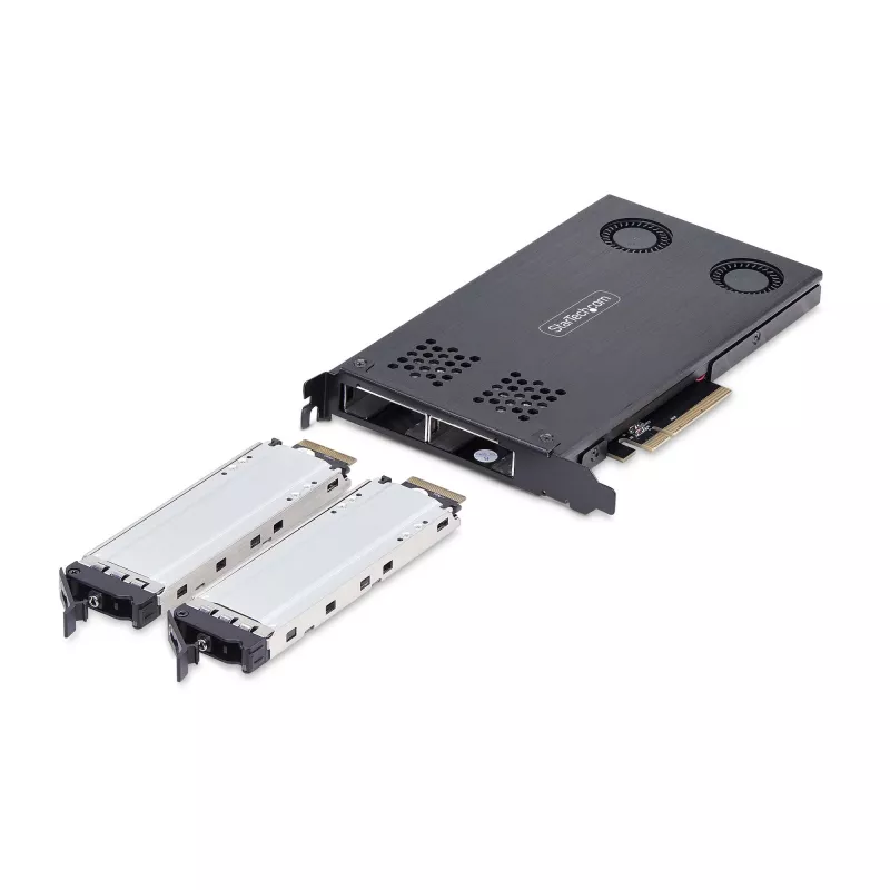 StarTech.com dėklas su dviem M.2 NVMe SSD lizdais, PCIe x8, karštas keitimas, be įrankių