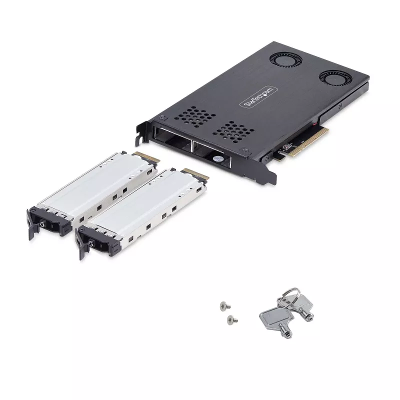 StarTech.com dėklas su dviem M.2 NVMe SSD lizdais, PCIe x8, karštas keitimas, be įrankių