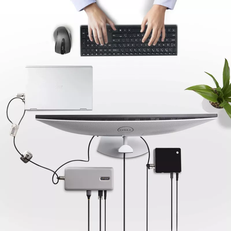 StarTech.com Laptop / Darbalaukio ir Periferinių Įrenginių Apsaugos Rinkinys, K-Slot, 3 m Plieninis Kabelis, 3 Įrenginiai, 4 Skaitmenų Kombinacinis Užraktas - TAA