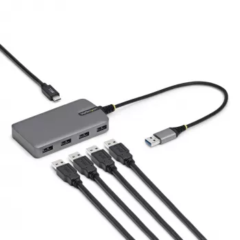 StarTech.com 4 prievadų USB-A šakotuvas, 5 Gbps, maitinamas iš magistralės, USB-A į 4x USB-A su USB-C pagalbiniu maitinimo įėjimu, 30 cm laidas, nešiojamas stalinio/nešiojamojo kompiuterio USB šakotuvas