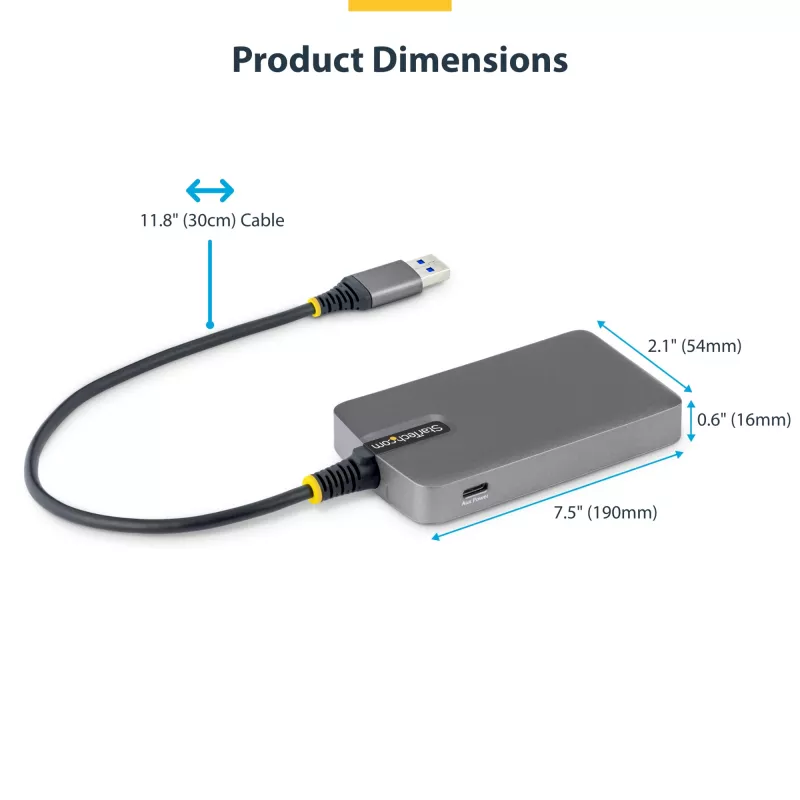 StarTech.com 4 prievadų USB-A šakotuvas, 5 Gbps, maitinamas iš magistralės, USB-A į 4x USB-A su USB-C pagalbiniu maitinimo įėjimu, 30 cm laidas, nešiojamas stalinio/nešiojamojo kompiuterio USB šakotuvas