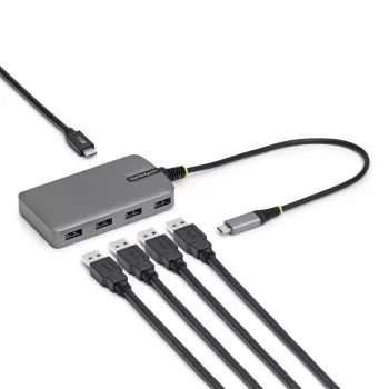 StarTech.com 4 prievadų USB-C šakotuvas, 5 Gbps, maitinamas iš magistralės, USB C į 4x USB-A su USB-C papildomu maitinimo įėjimu, 30 cm laidas, nešiojamas