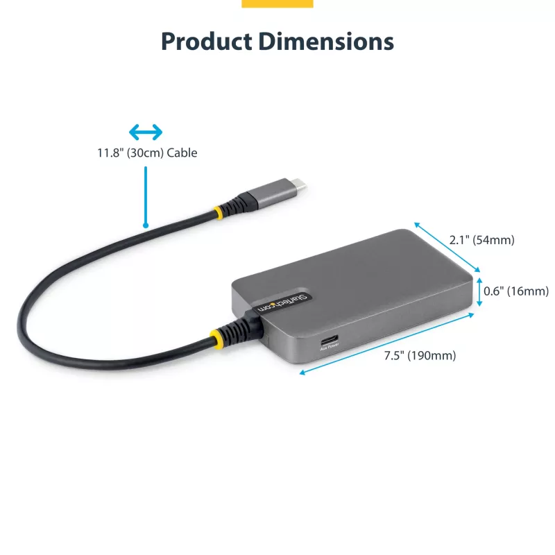 StarTech.com 4 prievadų USB-C šakotuvas, 5 Gbps, maitinamas iš magistralės, USB C į 4x USB-A su USB-C papildomu maitinimo įėjimu, 30 cm laidas, nešiojamas