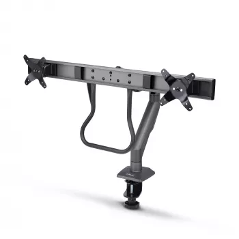 StarTech.com dviejų monitorių stalinis laikiklis su skersine, iki 27 colių ekranams, VESA 75x75/100x100, iki 15 kg, C formos spaustuvas, pilnai reguliuojamas, mechaninė spyruoklė, TAA