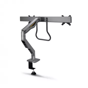 StarTech.com dviejų monitorių stalinis laikiklis su skersine, iki 27 colių ekranams, VESA 75x75/100x100, iki 15 kg, C formos spaustuvas, pilnai reguliuojamas, mechaninė spyruoklė, TAA