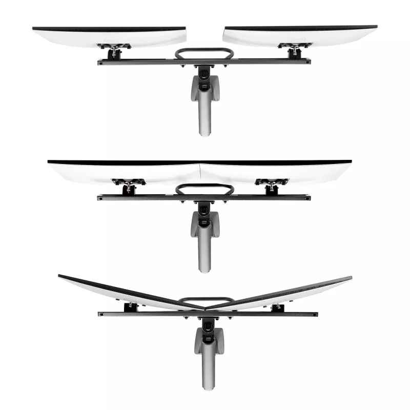 StarTech.com dviejų monitorių stalinis laikiklis su skersine, iki 27 colių ekranams, VESA 75x75/100x100, iki 15 kg, C formos spaustuvas, pilnai reguliuojamas, mechaninė spyruoklė, TAA