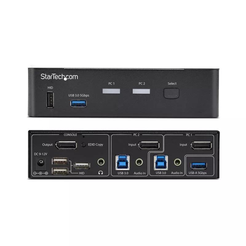 StarTech.com 2 prievadų DisplayPort KVM jungiklis, 4K 60Hz, DP 1.2, EDID valdymas, 2 prievadų USB 3.0 šakotuvas, 4x USB HID prievadai, atitinka TAA