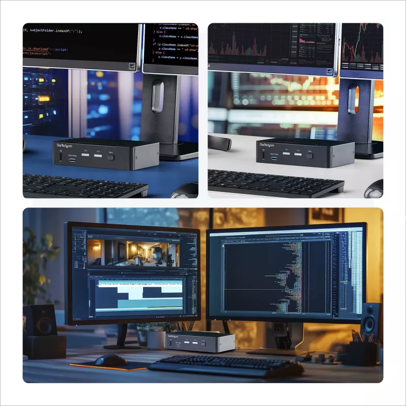 StarTech.com 2 prievadų DisplayPort KVM jungiklis, 4K 60Hz, DP 1.2, EDID valdymas, 2 prievadų USB 3.0 šakotuvas, 4x USB HID prievadai, atitinka TAA