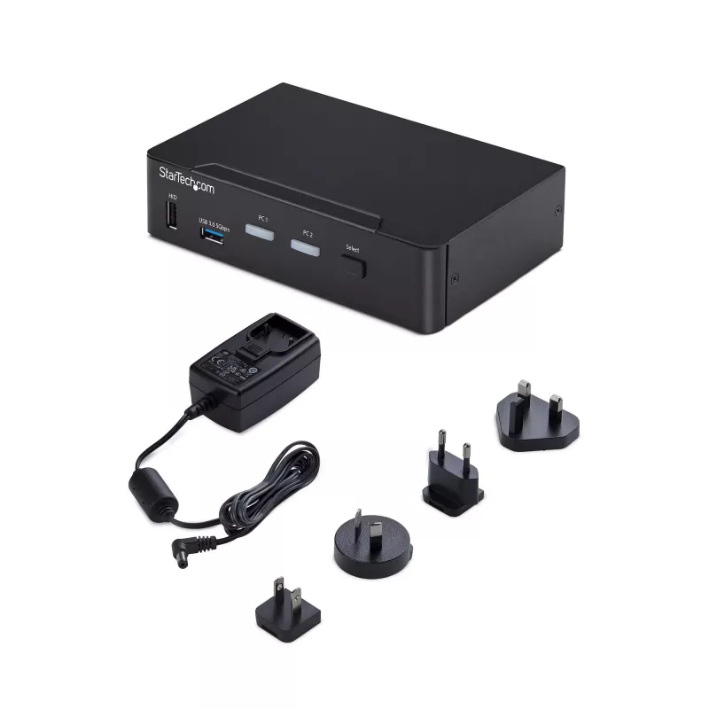 StarTech.com 2 prievadų DisplayPort KVM jungiklis, 4K 60Hz, DP 1.2, EDID valdymas, 2 prievadų USB 3.0 šakotuvas, 4x USB HID prievadai, atitinka TAA